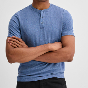Slim Fit Streetwear Henry Neck Button <b>Tshirt</b> High Quality Anti-microbial T-shirt Cozy Custom Long Sleeve Henley T Shirt for Men - Product Image 1