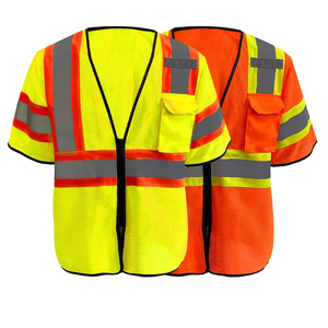 เสื้อกั๊กสะท้อนแสงเพื่อความปลอดภัยสีเหลืองตาข่ายพร้อมแถบสีส้มและสีเงิน ANSI คลาส 1 - Product Image 6
