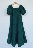 Robe longue trapèze en coton à pois verts, manches courtes, décontractée, coupe ample et fluide pour femme, fabricant en gros