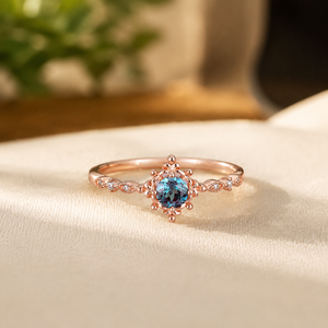 925 <b>Sterling</b> <b>Silver</b> Engagement Ring Round Blue Gemstone Claw Setting Women <b>Wedding</b> <b>Band</b> Vintage Moissanite Jewelry - Product Image 1