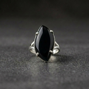 Anillo de Sello Hecho a Mano con Ónix Negro en Forma de Marquesa de 8x16mm, Plata de Ley 925, Engaste de Garras, Unisex, Gema para Uso Diario, Dorado - Product Image 1