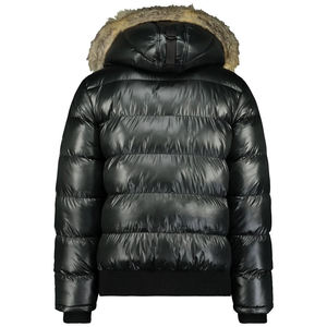 Veste matelassée noire à capuche pour homme avec garniture en fourrure, coupe-vent, rembourrée de duvet, vêtements d'extérieur décontractés d'hiver, manches régulières, fermeture éclair - Product Image 2
