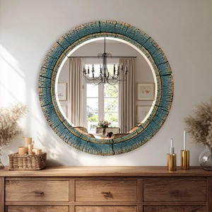 REHMAN <b>CRAFT</b> Handmade Contemporary Weathered Wood Round Wall <b>Mirror</b> - Product Image 6