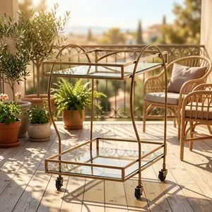 Artisan Design Bar Cart With Glass Shelves And <b>Wheels</b> Modern Serving <b>Trolley</b> For Living Room Or Kitchen Hotel - Product Image 5