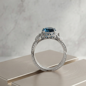 Vintage Round Blue Sapphire 925 Sterling <b>Silver</b> <b>Statement</b> <b>Ring</b> Prong Setting Women's Engagement Wedding Jewelry - Product Image 3