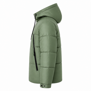 Blouson matelassé unisexe avec capuche à cordon, poches contrastantes zippées, poignets ajustables à boutons-pression, isolé pour l'hiver et les activités de plein air - Product Image 2