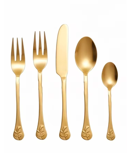 Ensemble de couverts en acier inoxydable plaqué or avec motif feuille, manche long, finition miroir, vaisselle de luxe moderne pour mariage - Product Image 6