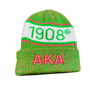 AKA <b>Beanie</b> <b>Hat</b> Without Pom Green White Embroidered Letter Knit Winter Cap Warm Casual Fashion Headwear Stylish <b>Hat</b> for <b>Men</b> Women - Product Image 1