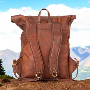 Large Capacity Genuine Leather Roll Top <b>Backpack</b> Expandable Travel Rucksack 17 Inch <b>Laptop</b> Bag Men Cowhide LRTB-0123B - Product Image 5