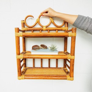 Natural cane wall mounted bookcase vintage rattan bookcases cheapest price book <b>shelf</b> <b>racks</b> - Product Image 1