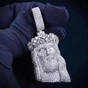 Christ Face Moissanite Diamond Pendant 925 <b>Silver</b> Micro Pave Round Cut Religious <b>Charm</b> Unisex - Product Image 3