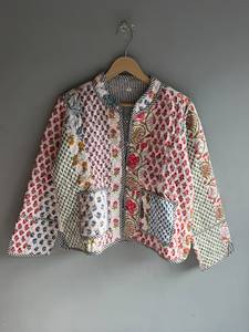 <b>Quilted</b> Cotton <b>Jacket</b> Women Floral <b>Pattern</b> Mandarin Collar Full Sleeve Spring Regular Length Patch Pocket Hand Embroidery GIFT - Product Image 1