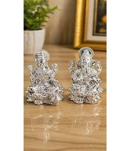 Ensemble d'idoles Lakshmi Ganesh de luxe en argent plaqué 999, cadeau religieux de luxe pour la décoration festive de Diwali, cadeaux d'entreprise - Product Image 2