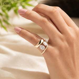 Bague de fiançailles en moissanite de créateur, ovale, triple diamant, cadeau de mariage, plaqué or jaune, bague de promesse - Product Image 6
