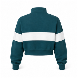 Sudadera Corta Personalizable para Mujer, Color Verde Azulado Oscuro, Corte Cuadrado, con Cierre de Cremallera de un Cuarto, de Algodón con Interior de Felpa - Product Image 2