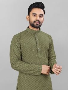 KV <b>Men's</b> Cotton Embroidered Long Sleeve Ankle Length <b>Kurta</b> Pant Set Traditional Muslim Clothing Casual Wedding Party Wear 4XL - Product Image 2