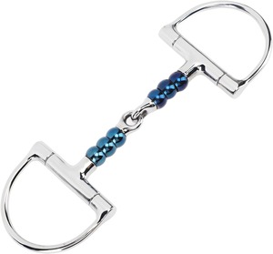 Bocado de acero inoxidable para caballo con cuentas azules y anillo en D, bocado ecuestre con cuentas 2026 en venta - Product Image 2