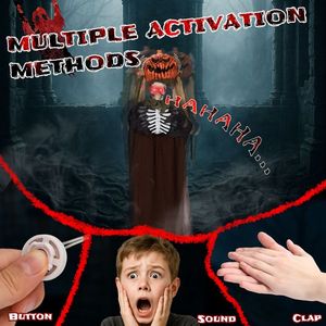 Decorazioni di Halloween a grandezza naturale da 1,7 m: Fantasma animatronico con testa di zucca e suoni inquietanti per decorazioni per feste all'aperto - Product Image 6