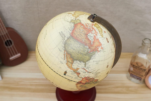 Globe terrestre antique en laiton avec anneau méridien et socle en bois, modèle géographique éducatif pour bibliothèque, salle d'étude, bureau - Product Image 6