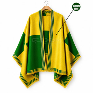 Poncho Cosh International Sorority Sisterhood jaune et vert à blocs de couleur, manches chauve-souris, long, décontracté, 100 % acrylique, style cape-sweat-shirt - Product Image 1