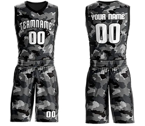 Custom Sublimation Basketball Jersey Set Unisex Adult V-Neck Sleeveless Camouflage 100% Polyester Moisture Wicking Team Name - Product Image 1