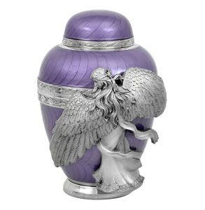 Ailes d'un ange Urne de couleur pourpre et bronze se tient dans une robe qui coule Urne de crémation pour les cendres humaines - Product Image 1