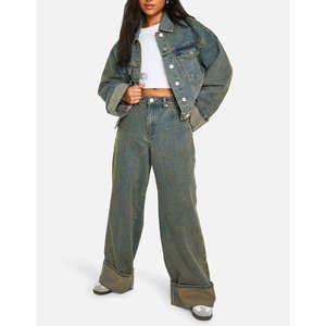 Premium Women <b>Denim</b> <b>Jacket</b> Oversized Streetwear Fashion Casual Blue Jean Outerwear With Custom Logo Oem Service - Product Image 2