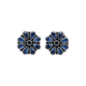925 Sterling <b>Silver</b> Handmade Floral Stud <b>Earrings</b> Natural <b>Blue</b> Gemstone Gold Plated Cute Wedding Party Style Wholesale - Product Image 1