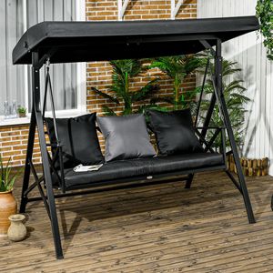 Dondolo da Giardino a 3 Posti con Tettuccio, Cuscini e 3 Cuscini Decorativi, Tenda Parasole Regolabile, Cuscini Impermeabili per Portico e Giardino - Product Image 2