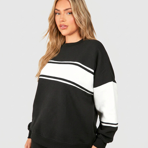 New Arrival <b>Women</b> Two-Tone Striped Panel Oversized Pullover Sweatshirt Drop Shoulder Comfortable Casual Long Sleeve Knitted <b>top</b> - Product Image 5