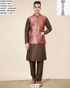 Royal purple Silk Kurta Pajama with Designer Jacquard Nehru Jacket - Product Image 4