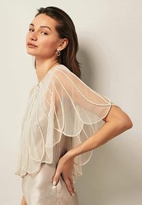 Women's Pearl Embellished Sheer Cape Shrug Elegant Beaded Overlay for Party & occasion Wear - Product Image 2