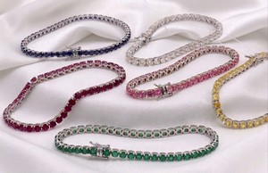 9KT <b>Solid</b> <b>Gold</b> Luxury Tennis Bracelet with Lab Grown Pink Sapphire for Engagement and Anniversary - Product Image 2