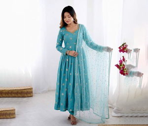 Vestido de Diseñador Indio-Pakistaní de Alta Calidad para Mujer, Manga Larga, Largo hasta el Suelo, Traje Casual, Hermoso y Natural, Listo para Usar - Product Image 1