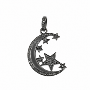 Pendentif en argent 925 plaqué or rhodié noir avec diamant véritable en forme de lune et d'étoile pour femme, bijoux fins de luxe, cadeau élégant - Product Image 5