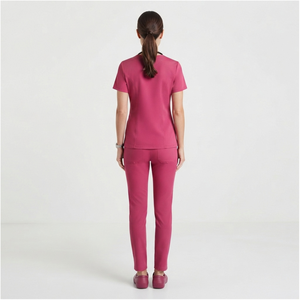 Ensemble de tenues médicales unisexe rose en tissu Spandex, pantalon de détection d'aiguilles et haut à col en V, SANDRA TRADERS, thermocollé sans couture - Product Image 2