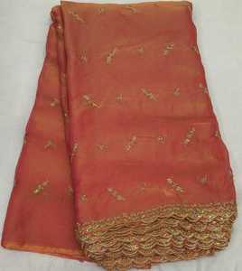 Sari Lehenga de Diseñador con Bordado Floral de Lentejuelas de Seda Mose, Tejido 100% de Tela de Seda, Revestimiento de PA, Punto de Trama de Peso Medio - Product Image 1