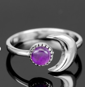 Anillo de luna clásico de amatista natural al por mayor, plata de ley 925, gema de media luna, hecho a mano, estilo bohemio celestial, para bodas y fiestas, unisex - Product Image 6
