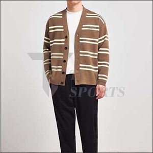 Tiki Taka Sports OEM High Quality Custom Breathable Men's V-neck Lace Knitted <b>Cardigan</b> <b>Sweater</b> Winter Wool/Nylon Single Button - Product Image 5