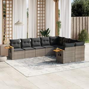 Ensemble de canapé de jardin en rotin PE gris 9 pièces avec accoudoirs réglables et design confortable et élégant - Product Image 1