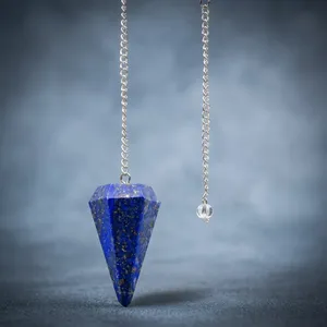 Péndulo de Reiki de Cristal de Lapislázuli Natural con Cadena Plateada, Gema Azul Facetada para Santería, Regalo para el Día de San Valentín y Año Nuevo - Product Image 3