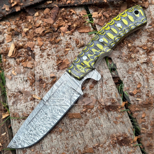Cuchillo de Caza de Acero de Damasco Hecho a Mano Personalizado OEM, Cuchillo EDC de Hoja Fija para Camping y Actividades al Aire Libre con Funda de Cuero, Regalo - Product Image 5