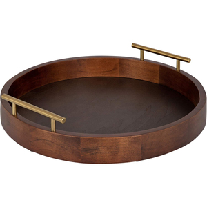 Plateau de service rond en bois de manguier fait main avec poignées en métal rustique, plateau décoratif pour table basse, idéal pour la décoration de maison de style farmhouse. - Product Image 3