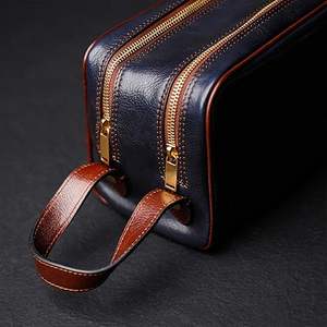 Bolsa de Viaje de Cuero Genuino al por Mayor, Neceser de Maquillaje con Cremallera, Bolsas Cosméticas para Mujer, Bolsa de Aseo para Hombre, Organizador de Viaje - Product Image 3