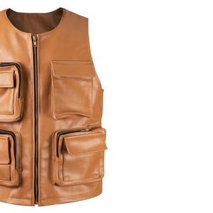 Orignal <b>Leather</b> <b>Vest</b> O-Neck Hot Selling Zipper Closure Multiple Pockets Casual Outer Wear Autumn Season - Product Image 5