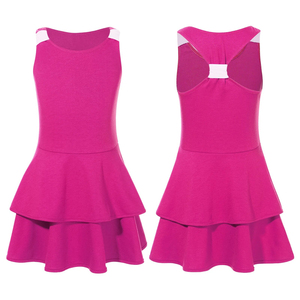 Girls Pink Sleeveless Tennis <b>Dress</b> With <b>Ruffle</b> Skirt Breathable Fitted Sport Wear For Children <b>All</b> Seasons - Product Image 1