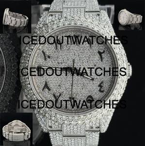 Montre mécanique automatique personnalisée en or blanc 14 carats avec boîtier en acier inoxydable, bracelet à fermoir, cadran en verre, 10 bars, moissanite - Product Image 4