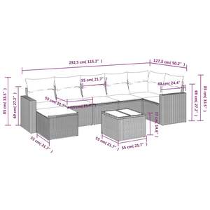 Ensemble de canapé de patio en rotin 8 pièces avec coussins, pieds réglables, mobilier de jardin extérieur, design contemporain, beige - Product Image 3