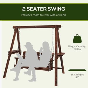 Dual Seater Garden <b>Swing</b> Chair with <b>Frame</b> and Auxiliary Tables Weathered Look for Outdoor Patios for Outdoor Areas - Product Image 4