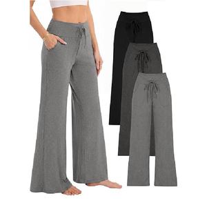 Pantalones de chándal casuales de cintura alta y pierna ancha para mujer, suaves y cómodos, con cordón y bolsillos, ideales para el verano. - Product Image 5